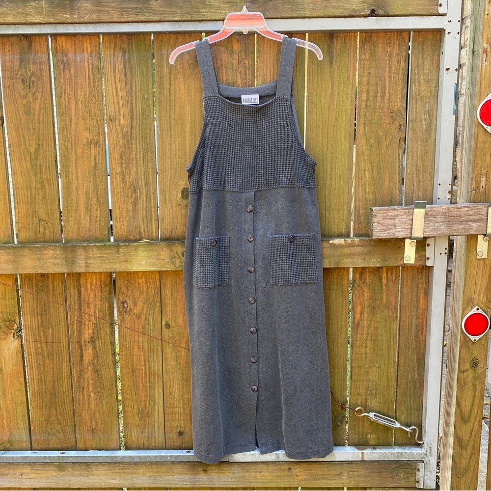 Vintage Robbie Bee charcoal slate sleeveless waffle knit maxi dress pockets